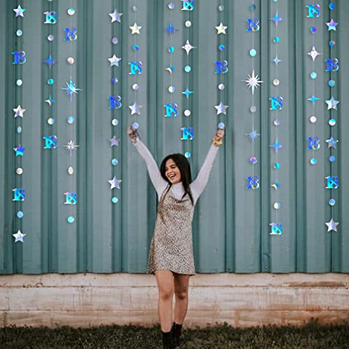 Iridescent 18th Birthday Decorations Number 18 Circle Dot Twinkle Star Garland Kit Metallic Hanging Streamer Bunting Banner Backdrop for Girls Happy 18 Year Old Eighteen Anniversary Party Supplies