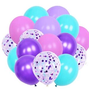 Mermaid Balloons 50 Pack, 12 Inch Light Purple Balloons Seafoam Blue Latex Balloons with Confetti Balloon for Unicorn Party Decorations Birthday Party Supplies with Ribbon