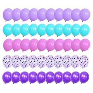 mermaid balloons 50 pack, 12 inch light purple balloons seafoam blue latex balloons with confetti balloon for unicorn party decorations birthday party supplies with ribbon