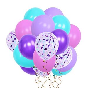 Mermaid Balloons 50 Pack, 12 Inch Light Purple Balloons Seafoam Blue Latex Balloons with Confetti Balloon for Unicorn Party Decorations Birthday Party Supplies with Ribbon