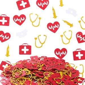 250 Pcs Congrats Nurse Graduation Confetti RN LPN Glitter Red White Gold Nurse Graduation Decorations for Medical RN Graduation Party Table Decorations