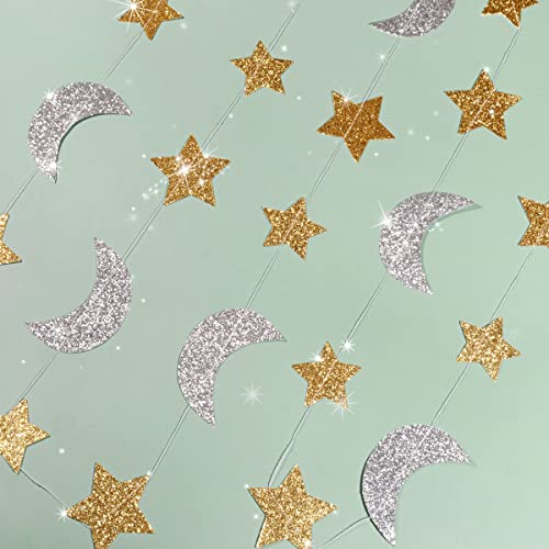 Gold Silver Twinkle Twinkle Little Star Birthday /Baby Shower Decorations Moon and Star Garland Decorations Outer Space Birthday Party Decorations Honey Moon Wedding Engagement