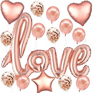 huge, rose gold love balloon set – 36 inch, pack of 21 | rose gold valentine decorations | love balloons, heart balloons for valentines day decor | valentines balloons for anniversary, bridal shower