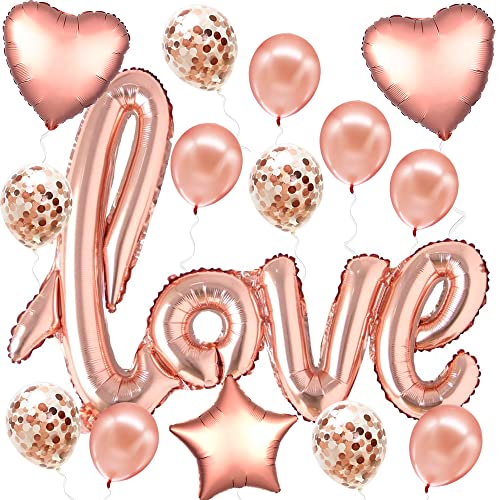 Huge, Rose Gold Love Balloon Set - 36 Inch, Pack of 21 | Rose Gold Valentine Decorations | Love Balloons, Heart Balloons for Valentines Day Decor | Valentines Balloons for Anniversary, Bridal Shower