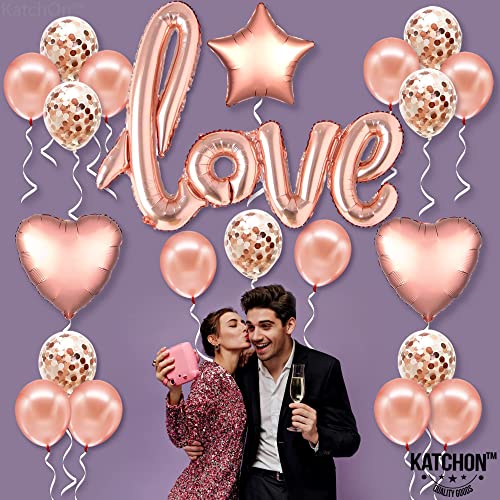 Huge, Rose Gold Love Balloon Set - 36 Inch, Pack of 21 | Rose Gold Valentine Decorations | Love Balloons, Heart Balloons for Valentines Day Decor | Valentines Balloons for Anniversary, Bridal Shower