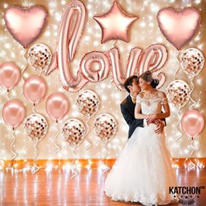 Huge, Rose Gold Love Balloon Set - 36 Inch, Pack of 21 | Rose Gold Valentine Decorations | Love Balloons, Heart Balloons for Valentines Day Decor | Valentines Balloons for Anniversary, Bridal Shower