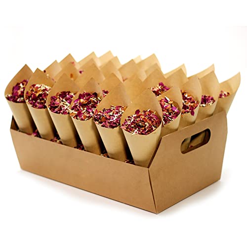 Party Confetti Cone Holder Box - Confetti for Gift Box Wedding, Stand Tray Box Total of 30 Holes for 30 Confetti Cone, and Include 32 Cone Papers (Kraft-F2pack)