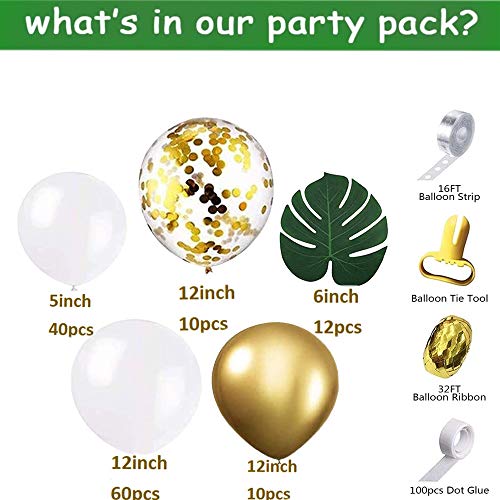 136PCS Gold and White Baby Shower Balloons, White Balloons Different Sizes with Leaves 12PCS, White Balloon Garland Arch KIt Baby Shower Wedding Birthday Graduation Anniversary Bachelorette Party Decorations for Boy Girl