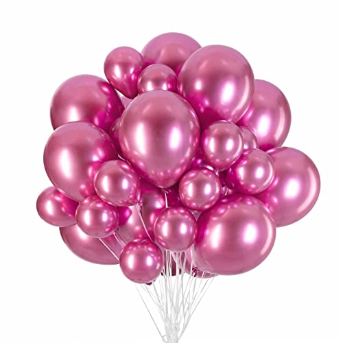 Pink Metallic Balloons 12in Latex Chrome Bolloons 40Pc and 5in Small Mini Helium Balloons 40Pc for Party Decaration