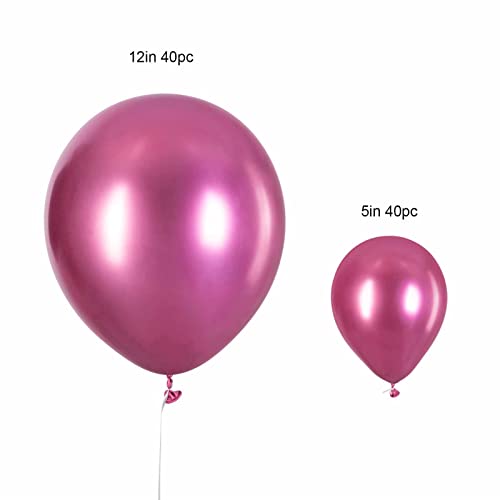 Pink Metallic Balloons 12in Latex Chrome Bolloons 40Pc and 5in Small Mini Helium Balloons 40Pc for Party Decaration