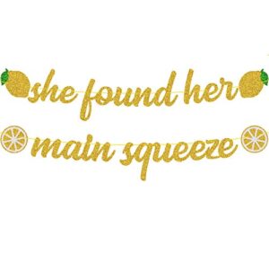 okusun she found her main squeeze banner for lemon citrus lemonade theme bridal shower bride to be wedding engagement bachelorette party supplies gold glitter decorations (she found her main squeeze)