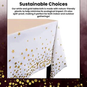 Plastic Gold Star Tablecloth Roll 54" x 98 ft Round Rectangle Square Tables Picnic Camping Party Table Cloths Disposable Tablecloths for Parties Birthdays Weddings Twinkle Little Stars Tables Cover