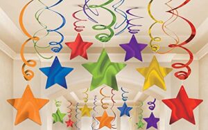 aimtohome rainbow party star swirl decorations, rainbow foil ceiling hanging swirl decorations with star, whirls decorations for party, pack of 36