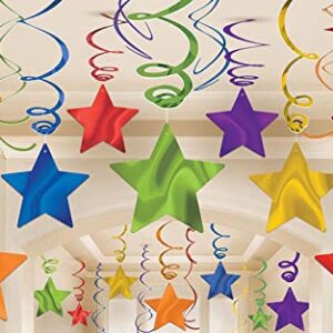 AimtoHome Rainbow Party Star Swirl Decorations, Rainbow Foil Ceiling Hanging Swirl Decorations with Star, Whirls Decorations for Party, Pack of 36