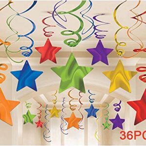 AimtoHome Rainbow Party Star Swirl Decorations, Rainbow Foil Ceiling Hanging Swirl Decorations with Star, Whirls Decorations for Party, Pack of 36