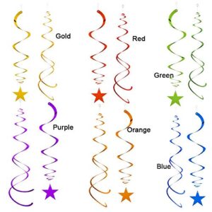 AimtoHome Rainbow Party Star Swirl Decorations, Rainbow Foil Ceiling Hanging Swirl Decorations with Star, Whirls Decorations for Party, Pack of 36