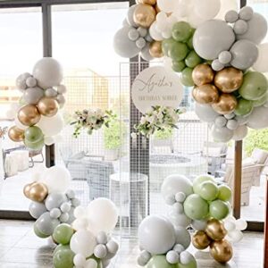 146 Pieces Sage Green Gold Ivory White Balloon Garland Arch Kit, Sage Olive Green Ivory White Gold Balloons Decor Jungle Safari Tropical Baby Shower Birthday Theme Party Decorations Supplies for Boys