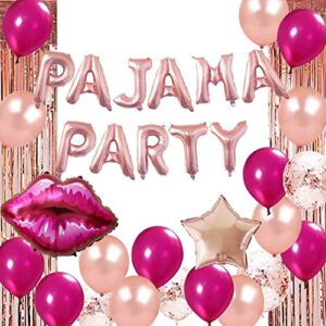 Geloar Pajama Party Decorations,Pajama Party Balloons for Girls PJ Mask Themed Banner for Pajama Slumber Sleepover SPA Spahhh Birtday Bday Bridal Hen Adult Party Supplies Kit (Rose Gold, PAJAMA)