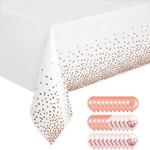 6 pack plastic tablecloths for rectangle tables, rose gold dot confetti party table cloths disposable table covers with 30 balloons for parties girl birthday baby shower wedding bridal, 54″ x 108″