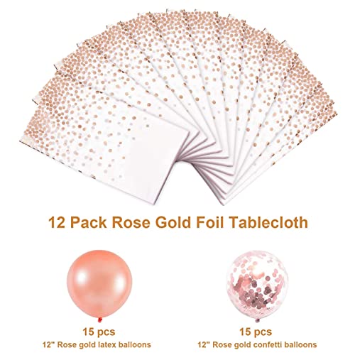 6 Pack Plastic Tablecloths for Rectangle Tables, Rose Gold Dot Confetti Party Table Cloths Disposable Table Covers with 30 Balloons for Parties Girl Birthday Baby Shower Wedding Bridal, 54" x 108"