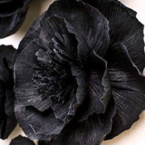 Letjolt Artificial Black Paper Flower Decorations for Wall Backdrop Wedding Birthday Baby Shower Bridal Shower Nursery Decor(Black Set 6)