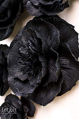 Letjolt Artificial Black Paper Flower Decorations for Wall Backdrop Wedding Birthday Baby Shower Bridal Shower Nursery Decor(Black Set 6)