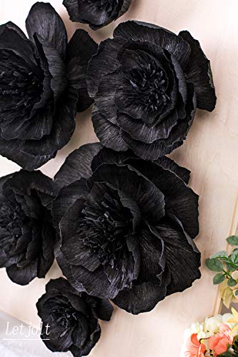 Letjolt Artificial Black Paper Flower Decorations for Wall Backdrop Wedding Birthday Baby Shower Bridal Shower Nursery Decor(Black Set 6)