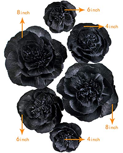 Letjolt Artificial Black Paper Flower Decorations for Wall Backdrop Wedding Birthday Baby Shower Bridal Shower Nursery Decor(Black Set 6)