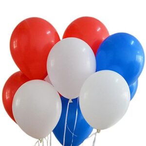 100 premium quality balloons: 12 inches white and blue and red latex balloons birthday party decoration and events