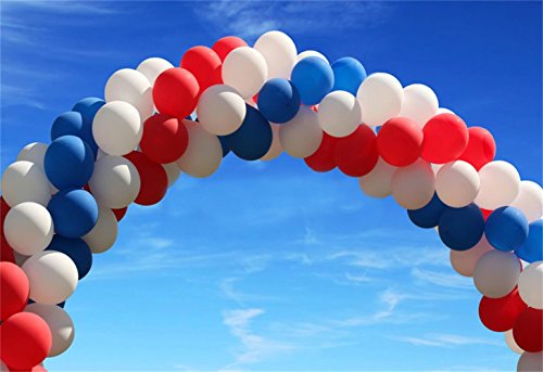 100 Premium Quality Balloons: 12 inches white and blue and red latex balloons birthday party decoration and events