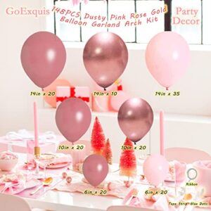 GoExquis 150Pc Dusty Pink Rose God balloon arch garland kit Baby Shower Bridal Shower Engagement Wedding Birthday Decorations for Girl Women