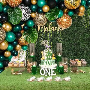 sherpaa Jungle Safari Green Balloon Garland Kits,Tropical Decorations Backdrop,Tropical Leaves,Ivy Vines,Animal Print Foil Balloons,Wild One Birthday Party Supplies for Baby Shower