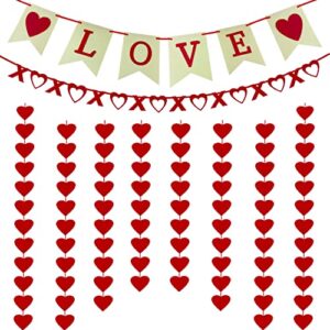 love heart xo garlands banner for valentine’s day diy felt decorations & 80 pcs red hanging string hearts birthday party flag wedding/home/anniversary supplies