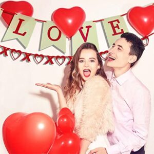 LOVE Heart XO Garlands Banner for Valentine's Day DIY Felt Decorations & 80 PCS Red Hanging String Hearts Birthday Party Flag Wedding/Home/Anniversary Supplies