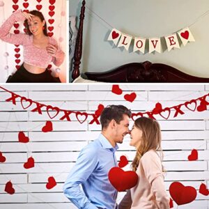 LOVE Heart XO Garlands Banner for Valentine's Day DIY Felt Decorations & 80 PCS Red Hanging String Hearts Birthday Party Flag Wedding/Home/Anniversary Supplies