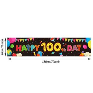 100th Day of School Banner Decoration Outdoor Happy 100 Days Banner Backdrop Sign for Kindergarten Preschool Primary School 100th Day Party Favor Supplies