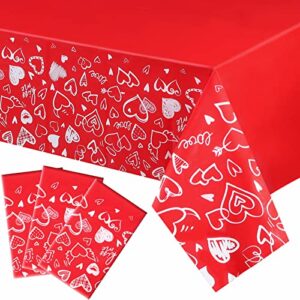 3 Pieces Wedding Disposable Table Cover Red Heart Love Tablecloth Waterproof Plastic Rectangular Disposable Table Cover for Bachelor Party Wedding Anniversaries Birthday Party Supplies