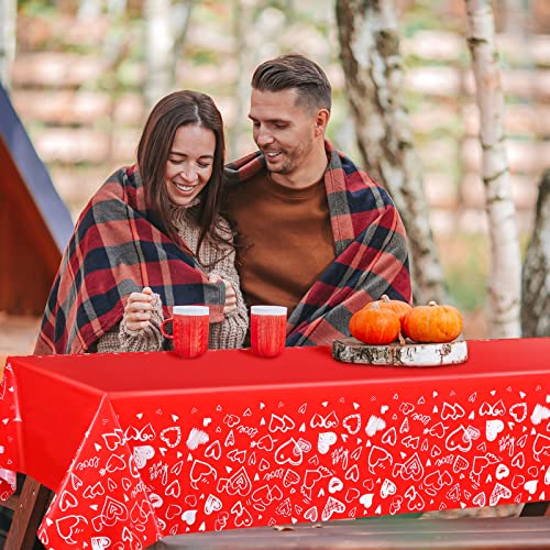 3 Pieces Wedding Disposable Table Cover Red Heart Love Tablecloth Waterproof Plastic Rectangular Disposable Table Cover for Bachelor Party Wedding Anniversaries Birthday Party Supplies