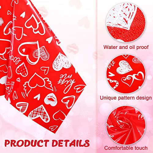 3 Pieces Wedding Disposable Table Cover Red Heart Love Tablecloth Waterproof Plastic Rectangular Disposable Table Cover for Bachelor Party Wedding Anniversaries Birthday Party Supplies