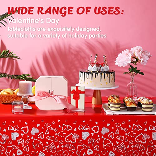 3 Pieces Wedding Disposable Table Cover Red Heart Love Tablecloth Waterproof Plastic Rectangular Disposable Table Cover for Bachelor Party Wedding Anniversaries Birthday Party Supplies