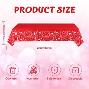 3 Pieces Wedding Disposable Table Cover Red Heart Love Tablecloth Waterproof Plastic Rectangular Disposable Table Cover for Bachelor Party Wedding Anniversaries Birthday Party Supplies