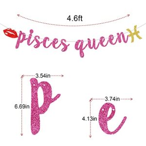 Pisces Queen Banner, February March Birthday Banner, Pisces Sign, Zodiac Pisces Birthday Party Decorations for Her, Happy 21st ,25th, 30th, 40th,50th, 60th Birthday Party Decor, Rose Glitter