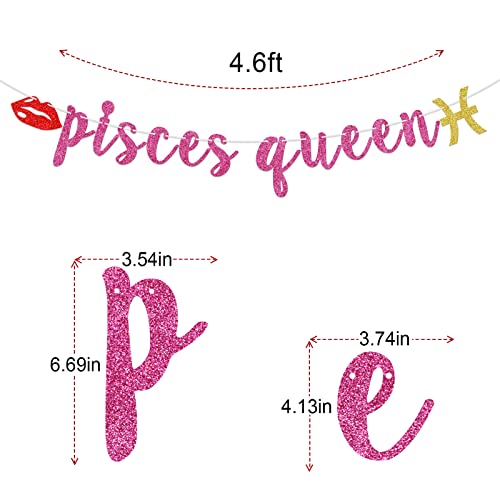 Pisces Queen Banner, February March Birthday Banner, Pisces Sign, Zodiac Pisces Birthday Party Decorations for Her, Happy 21st ,25th, 30th, 40th,50th, 60th Birthday Party Decor, Rose Glitter