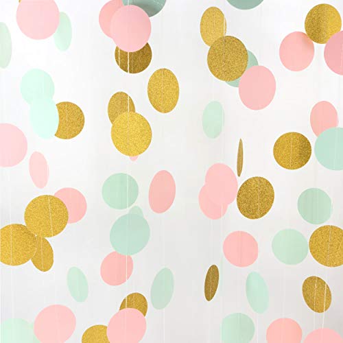 Pink and Gold Hanging Paper Garlands Decorations Mint Green Ceiling Hangings Banners Baby Shower Nursery Wedding Bridal Shower Party Decorations, 26ft