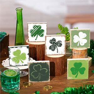6 pcs st. patrick’s day wood signs rustic shamrock standing blocks decor for home st. patrick’s day table centerpiece shamrock tiered tray decorations for shelf party decor