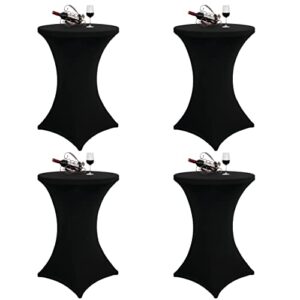 zdada black spandex cocktail table covers – 32″x43″ cocktail table tablecloth 4 pack cocktail table spandex covers for wedding and party（includes 4 pack red satin belts）