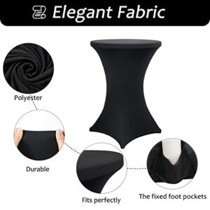 Zdada Black Spandex Cocktail Table Covers - 32"X43" Cocktail Table Tablecloth 4 Pack Cocktail Table Spandex Covers for Wedding and Party（Includes 4 Pack Red Satin Belts）