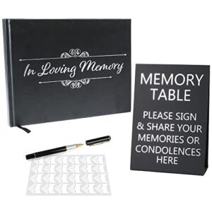 lotfancy funeral guest book, in loving memory memorial service guest book, 130 pages, space for name, address, memories, hardcover, with black pen and table sign