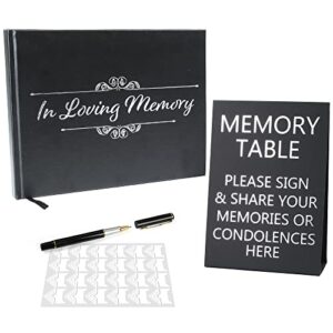 LotFancy Funeral Guest Book, in Loving Memory Memorial Service Guest Book, 130 Pages, Space for Name, Address, Memories, Hardcover, with Black Pen and Table Sign