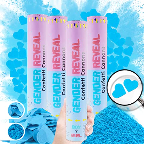 Gender Reveal Party Supplies Confetti Cannons 4-piece Pack (4 Blue) 12 inch